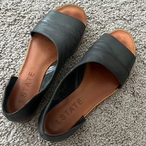 1. State black leather sandals